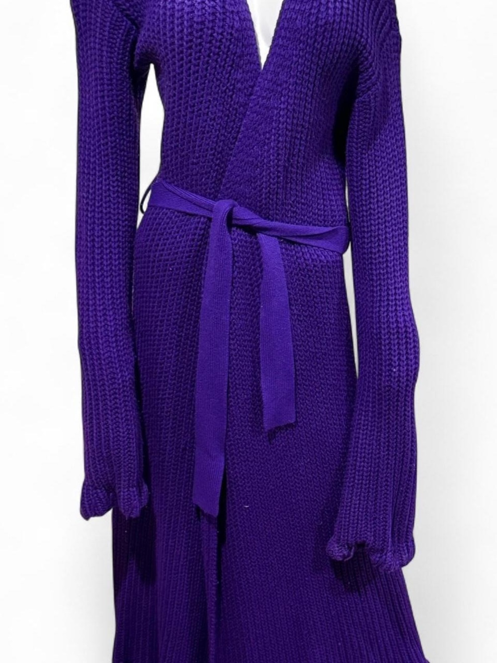 Hanita Miya Purple Knit Belted Cardigan Dress